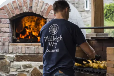 Cooking in front of a raging fire