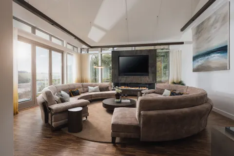 Image homepage-1760539455 for The lounge at Bosulla, a luxury holiday home on The Helford, designed by Gems Interiors