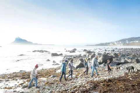 Image locations-west-cornwall-marazion-penzance-1777473393 for Family walking along the beach at Marazion