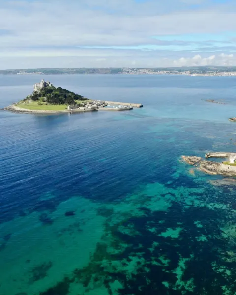 Image the-ultimate-guide-to-coastal-holidays-in-cornwall-1781004372 for A drone image of St Michael's Mount, Marazion, Cornwall